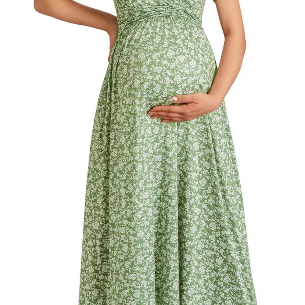 Green and White Sweetheart Maxi Sundress for Wedding Guest